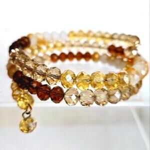 Gold Tone Brown Faceted Beaded Wire Bracelet
